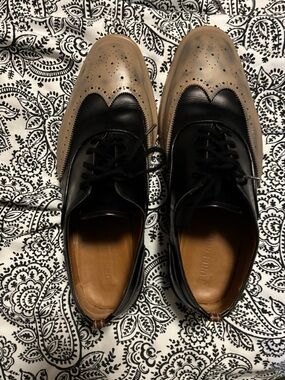 Burberry Black and Tan Two-Tone Wingtip Oxfords